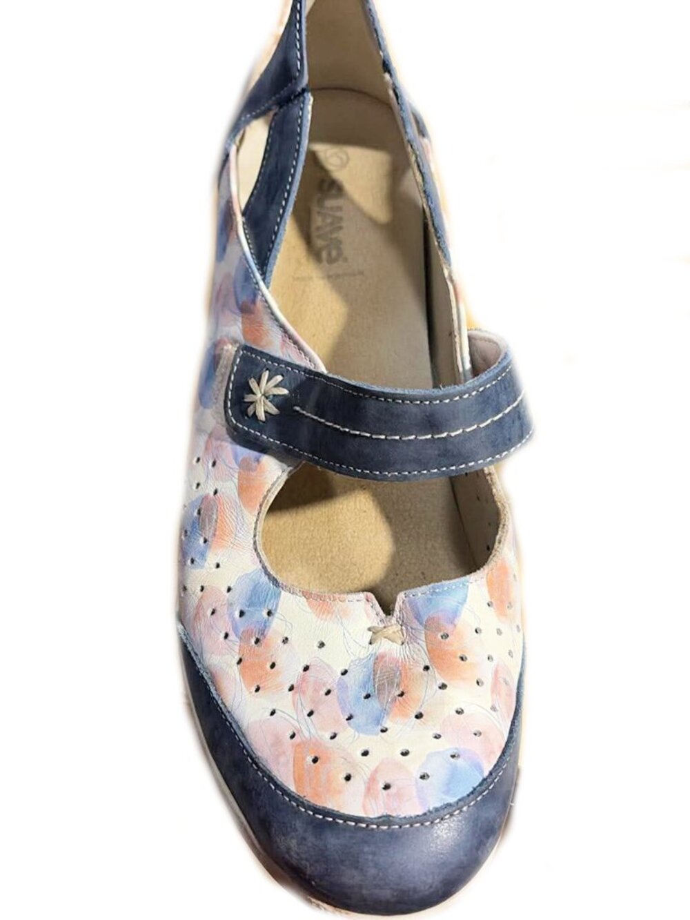 Suave 6030 Mary Jane Shoes Denim Blue Leather Portugal Orthotic Comfort Walking